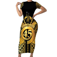 Vanuatu 46th Anniversary Of Independence Family Matching Short Sleeve Bodycon Dress and Hawaiian Shirt Gold Style LT05 Mom's Dress Gold - Polynesian Pride
