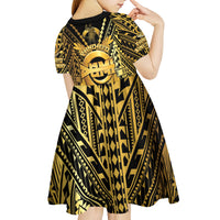 Vanuatu 46th Anniversary Of Independence Kid Short Sleeve Dress Gold Style LT05 - Polynesian Pride