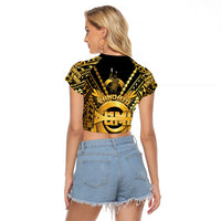 Vanuatu 46th Anniversary Of Independence Raglan Cropped T Shirt Gold Style LT05 - Polynesian Pride