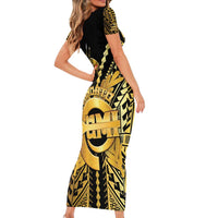 Vanuatu 46th Anniversary Of Independence Short Sleeve Bodycon Dress Gold Style LT05 - Polynesian Pride