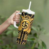 Vanuatu 46th Anniversary Of Independence Tumbler With Handle Gold Style LT05 - Polynesian Pride