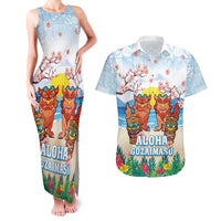 Hawaii And Japan Okinawa Couples Matching Tank Maxi Dress and Hawaiian Shirt Aloha Gozaimasu Tiki With Shisa