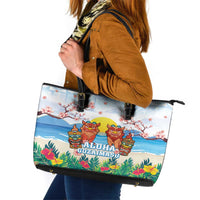 Hawaii And Japan Okinawa Leather Tote Bag Aloha Gozaimasu Tiki With Shisa