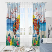 Hawaii And Japan Okinawa Window Curtain Aloha Gozaimasu Tiki With Shisa