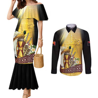 Papua New Guinea Couples Matching Mermaid Dress and Long Sleeve Button Shirt 50 Years Of Independence - Polynesian Pride