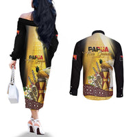 Papua New Guinea Couples Matching Off The Shoulder Long Sleeve Dress and Long Sleeve Button Shirt 50 Years Of Independence - Polynesian Pride
