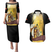 Papua New Guinea Couples Matching Puletasi and Hawaiian Shirt Independence Day Unique Style LT05 Gold - Polynesian Pride