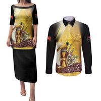 Papua New Guinea Couples Matching Puletasi and Long Sleeve Button Shirt 50 Years Of Independence - Polynesian Pride