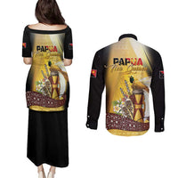 Papua New Guinea Couples Matching Puletasi and Long Sleeve Button Shirt 50 Years Of Independence - Polynesian Pride