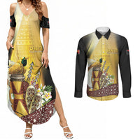 Papua New Guinea Couples Matching Summer Maxi Dress and Long Sleeve Button Shirt Independence Day Unique Style LT05 Gold - Polynesian Pride