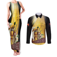 Papua New Guinea Couples Matching Tank Maxi Dress and Long Sleeve Button Shirt 50 Years Of Independence - Polynesian Pride