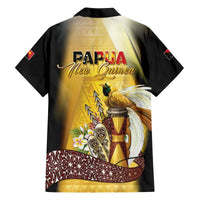 Papua New Guinea Family Matching Off The Shoulder Long Sleeve Dress and Hawaiian Shirt Independence Day Unique Style LT05 Dad's Shirt - Long Sleeve Gold - Polynesian Pride