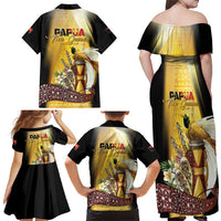 Papua New Guinea Family Matching Off Shoulder Maxi Dress and Hawaiian Shirt Independence Day Unique Style LT05 Mom's Dress Gold - Polynesian Pride