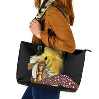 Papua New Guinea Leather Tote Bag Independence Day Unique Style LT05 Gold - Polynesian Pride