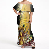 Papua New Guinea Off Shoulder Maxi Dress Independence Day Unique Style LT05 Women Gold - Polynesian Pride