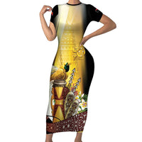 Papua New Guinea Short Sleeve Bodycon Dress Independence Day Unique Style LT05 Long Dress Gold - Polynesian Pride