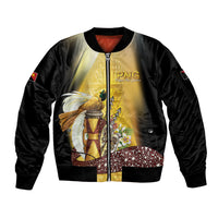 Papua New Guinea Sleeve Zip Bomber Jacket Independence Day Unique Style LT05 Unisex Gold - Polynesian Pride