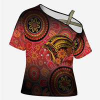 Papua New Guinea Cross Shoulder Shirt Birds Of Paradise With Aboriginal Pattern LT05 Female Red - Polynesian Pride