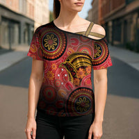 Papua New Guinea Cross Shoulder Shirt Birds Of Paradise With Aboriginal Pattern LT05 - Polynesian Pride
