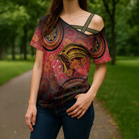 Papua New Guinea Cross Shoulder Shirt Birds Of Paradise With Aboriginal Pattern LT05 - Polynesian Pride