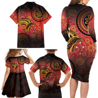 Papua New Guinea Family Matching Long Sleeve Bodycon Dress and Hawaiian Shirt Birds Of Paradise With Aboriginal Pattern - Polynesian Pride