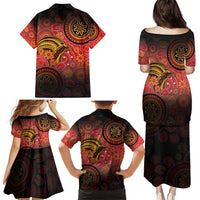 Papua New Guinea Family Matching Puletasi and Hawaiian Shirt Birds Of Paradise With Aboriginal Pattern - Polynesian Pride