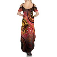 Papua New Guinea Family Matching Summer Maxi Dress and Hawaiian Shirt Birds Of Paradise With Aboriginal Pattern - Polynesian Pride
