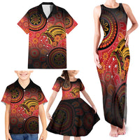 Papua New Guinea Family Matching Tank Maxi Dress and Hawaiian Shirt Birds Of Paradise With Aboriginal Pattern - Polynesian Pride
