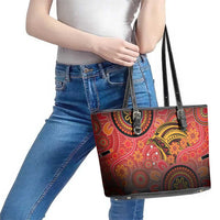 Papua New Guinea Leather Tote Bag Birds Of Paradise With Aboriginal Pattern - Polynesian Pride