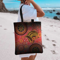 Papua New Guinea Tote Bag Birds Of Paradise With Aboriginal Pattern - Polynesian Pride
