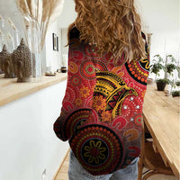 Papua New Guinea Women Casual Shirt Birds Of Paradise With Aboriginal Pattern - Polynesian Pride
