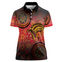 Papua New Guinea Women Polo Shirt Birds Of Paradise With Aboriginal Pattern - Polynesian Pride