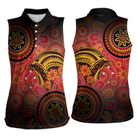 Papua New Guinea Women Sleeveless Polo Shirt Birds Of Paradise With Aboriginal Pattern - Polynesian Pride