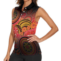 Papua New Guinea Women Sleeveless Polo Shirt Birds Of Paradise With Aboriginal Pattern - Polynesian Pride
