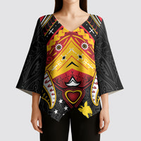 Papua New Guinea Independence Day Kimono Sleeve Blouse Tribal Mask LT05 - Polynesian Pride