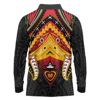 Papua New Guinea Independence Day Long Sleeve Polo Shirt Tribal Mask - Polynesian Pride