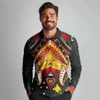 Papua New Guinea Independence Day Long Sleeve Polo Shirt Tribal Mask LT05 - Polynesian Pride