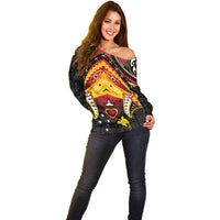 Papua New Guinea Independence Day Off Shoulder Sweater Tribal Mask LT05 - Polynesian Pride