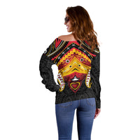 Papua New Guinea Independence Day Off Shoulder Sweater Tribal Mask LT05 - Polynesian Pride