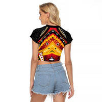 Papua New Guinea Independence Day Raglan Cropped T Shirt Tribal Mask LT05 - Polynesian Pride