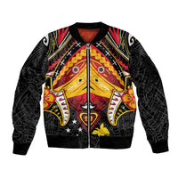 Papua New Guinea Independence Day Sleeve Zip Bomber Jacket Tribal Mask LT05 Unisex Red - Polynesian Pride