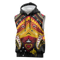 Papua New Guinea Independence Day Sleeveless Hoodie Tribal Mask LT05 Red - Polynesian Pride