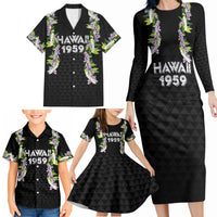 Hawaii Statehood Day Family Matching Long Sleeve Bodycon Dress and Hawaiian Shirt Kakau Pattern With Maile Pikake Honohono Lei LT05 - Polynesian Pride
