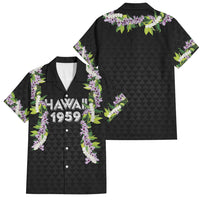 Hawaii Statehood Day Family Matching Long Sleeve Bodycon Dress and Hawaiian Shirt Kakau Pattern With Maile Pikake Honohono Lei LT05 Dad's Shirt - Short Sleeve Black - Polynesian Pride