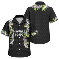 Hawaii Statehood Day Family Matching Long Sleeve Bodycon Dress and Hawaiian Shirt Kakau Pattern With Maile Pikake Honohono Lei LT05 Son's Shirt Black - Polynesian Pride
