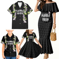 Hawaii Statehood Day Family Matching Mermaid Dress and Hawaiian Shirt Kakau Pattern With Maile Pikake Honohono Lei LT05 - Polynesian Pride