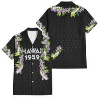 Hawaii Statehood Day Family Matching Tank Maxi Dress and Hawaiian Shirt Kakau Pattern With Maile Pikake Honohono Lei LT05 Dad's Shirt - Short Sleeve Black - Polynesian Pride