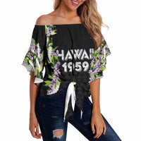 Hawaii Statehood Day Off Shoulder Wrap Waist Top Kakau Pattern With Maile Pikake Honohono Lei LT05 - Polynesian Pride