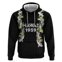 Hawaii Statehood Day Zip Hoodie Kakau Pattern With Maile Pikake Honohono Lei LT05 Pullover Hoodie Black - Polynesian Pride