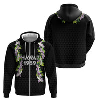 Hawaii Statehood Day Zip Hoodie Kakau Pattern With Maile Pikake Honohono Lei LT05 - Polynesian Pride